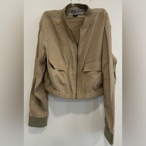 Rachel Zoe Tan Cropped Bomber Jacket Size Medium Neutral Beige
